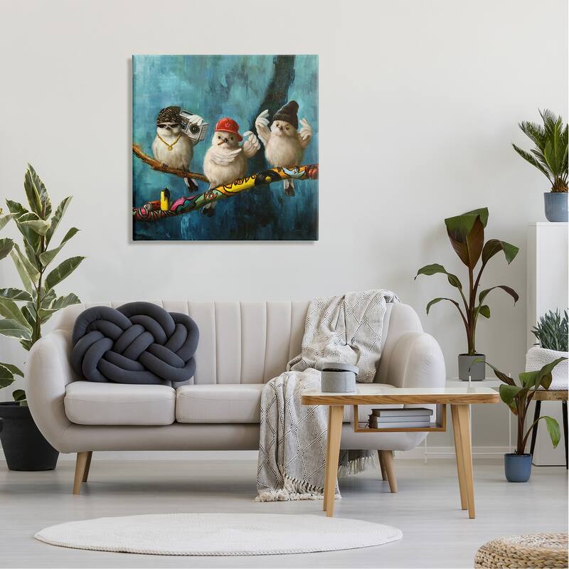 Stupell Hip Hop Bird Trio Urban Graffiti Tree Boombox Canvas Wall Art - Blue