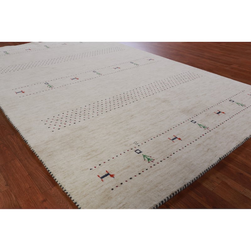 Hand Knotted Oriental 100% Wool Carpet Tribal Animal Pictorial Beige & Ivories Gabbeh Area Rug - 7' 11'' X 5' 1''
