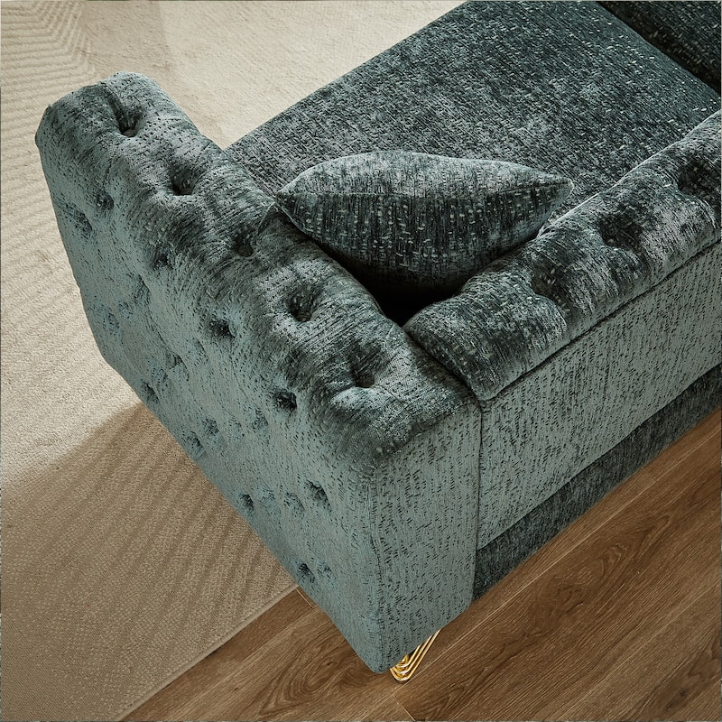 Chenille Chesterfield Sofa with Copper Nailhead Detail and Metal Legs, Button Tufted Couch for Living Room