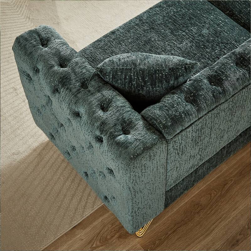 Chesterfield 60-Inch Chenille Sofa with Nailhead Trim and Metal Legs, Classic Button-Tufted Couch