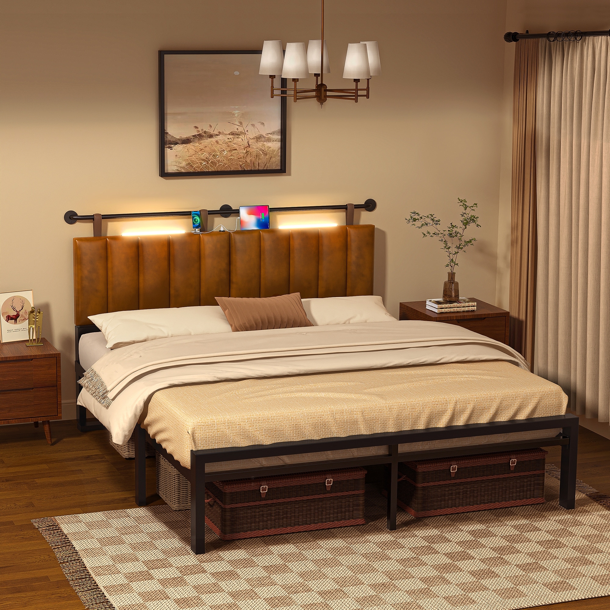 Wayna Wall Mounted Headboard with USB Ports and LED Lights-image