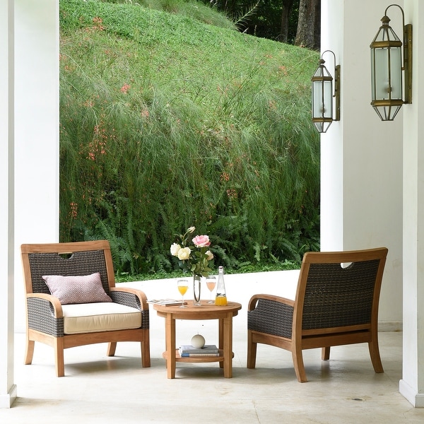 Cambridge Casual Palma 3-piece Teak Wicker Outdoor Chat Set with Cushion. Opens flyout.