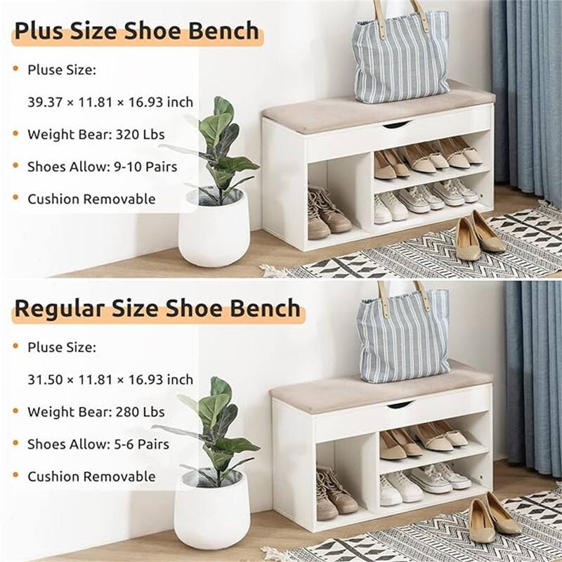 Shoe Storage Bench with Cover 2-Tier 39 Inches - 11.81"D x 39.4"W x 17"H