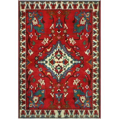 Fine Vintage Distressed Claud Red/Ivory Rug - 4'9" x 6'8"
