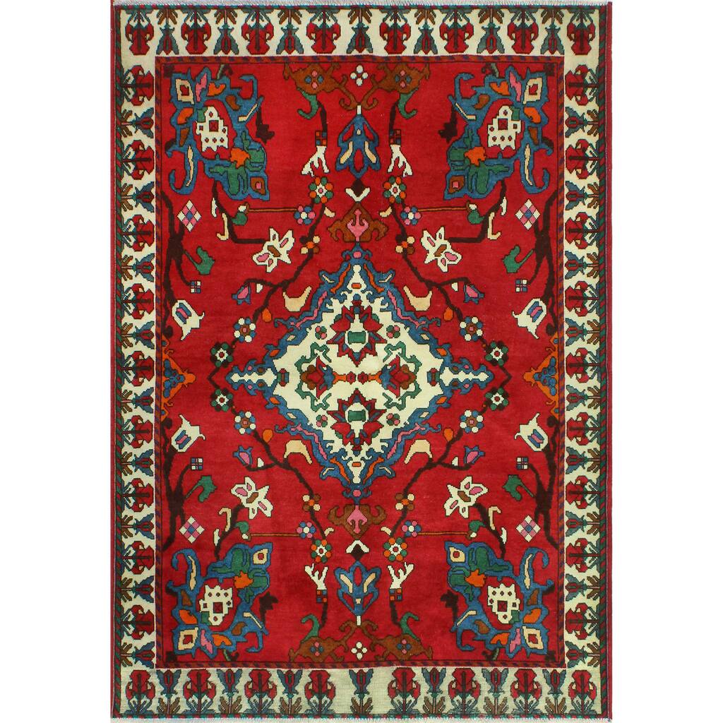 Fine Vintage Distressed Claud Red/Ivory Rug - 4'9" x 6'8"