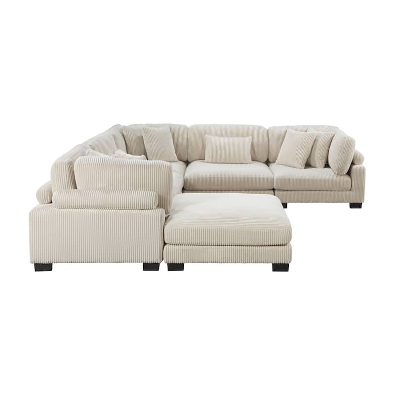 Braidy Corduroy 6-Piece Modular Sectional Sofa with Ottoman