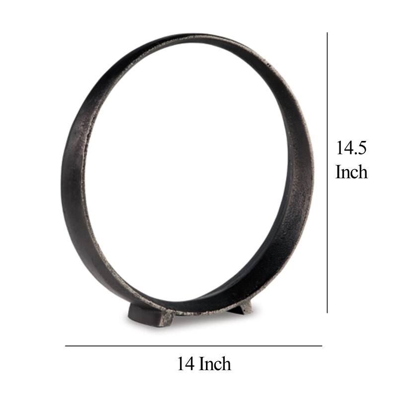 Dalie Sculpture, Round Metal Accent Tabletop Size, 14 Inch, Black