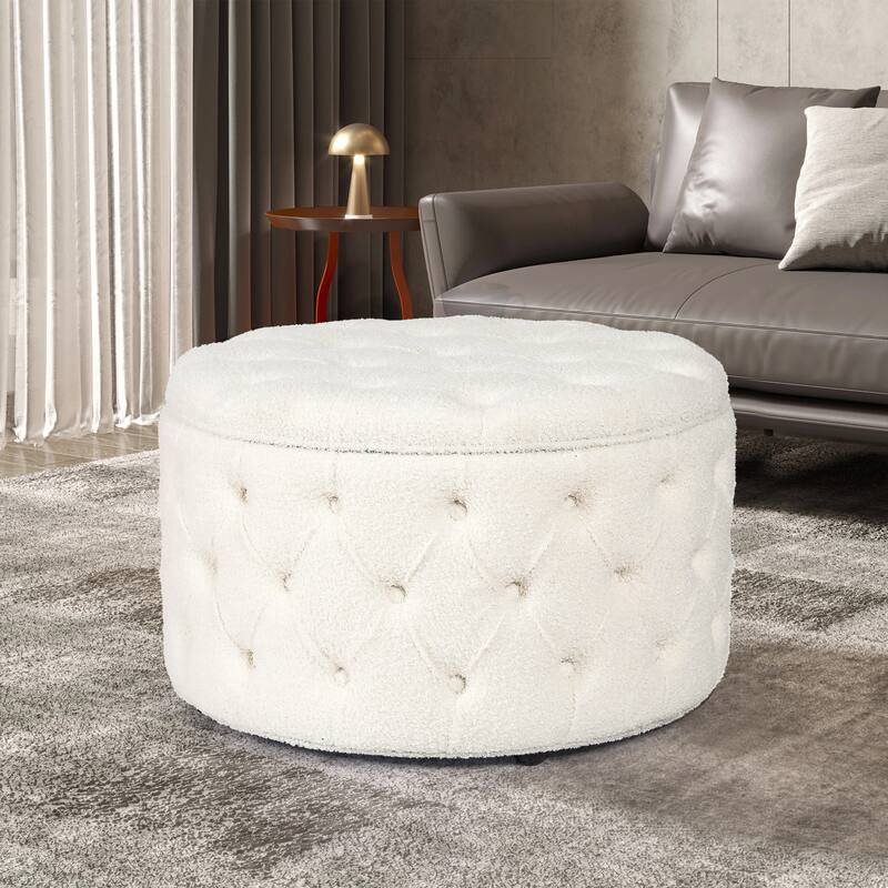 Adeco Round Storage Ottoman Button Tufted Footrest Stool Bench