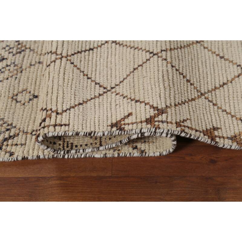 Ivory Trellis Moroccan Area Rug Handmade Wool Carpet - 8'1"x 11'8"