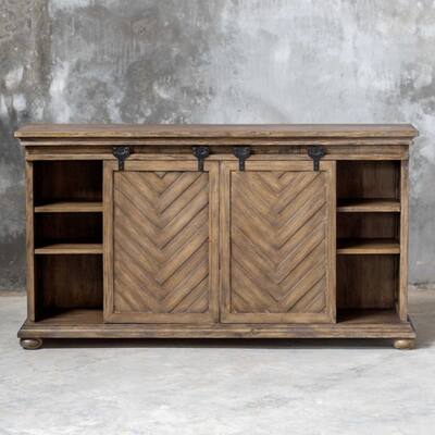 62" Black and Brown Chevron Primalia Barn Door Media Console
