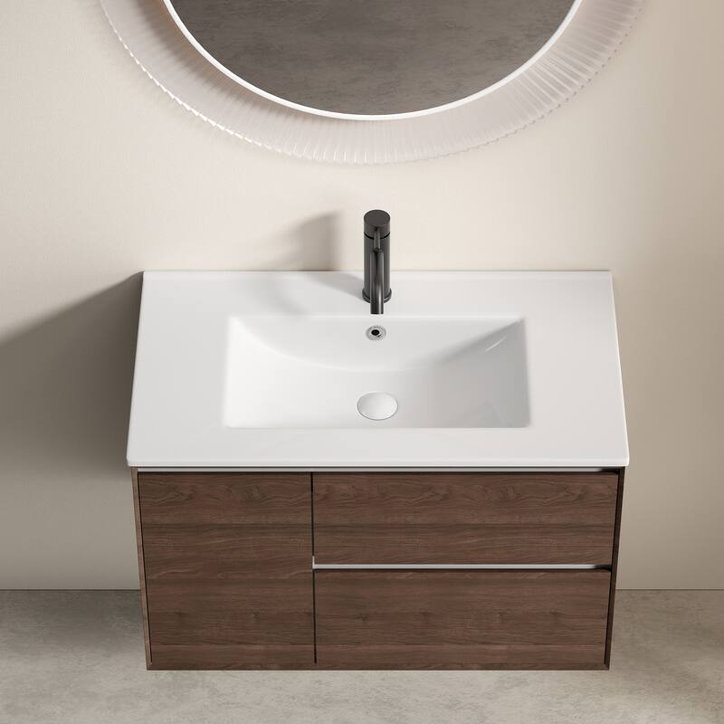 30 Inch Glossy White Ceramic Vessel Sink - White