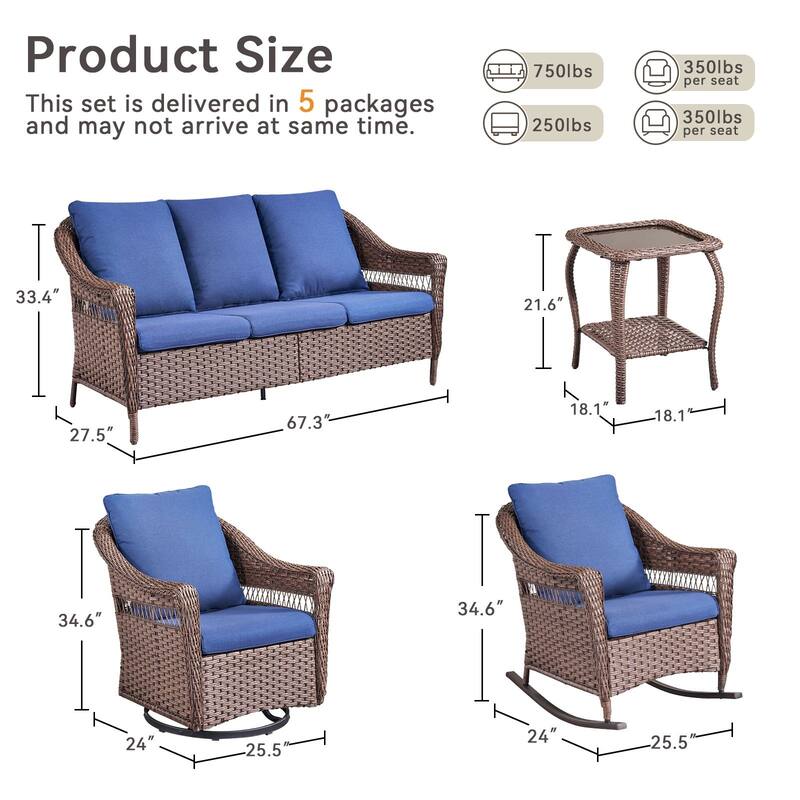 Pocassy 8 Piece Sofa Rocker Chair Glider Chair with Ottoman