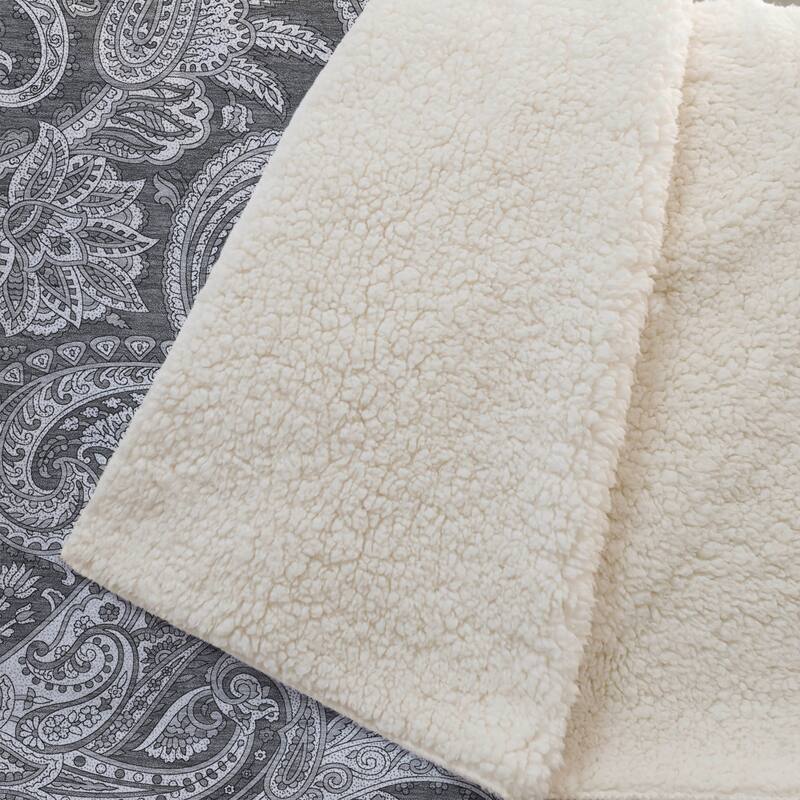 Premium Machine Washable Paisley Sherpa Throw Blanket