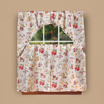 Violet Linen European 19121 Fruits Vintage 3pc Set 60" x 18" Valance, 30" x 36" Tiers, Decorative Window Kitchen Curtain Set