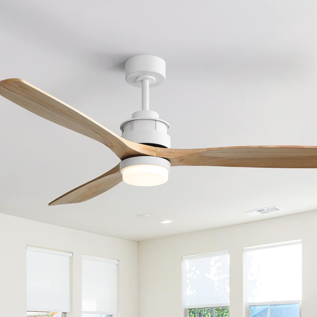 60 Inch Solid Wood Ceiling Fan with Light and Remote, Reverse Functions, Integrated Light Optional