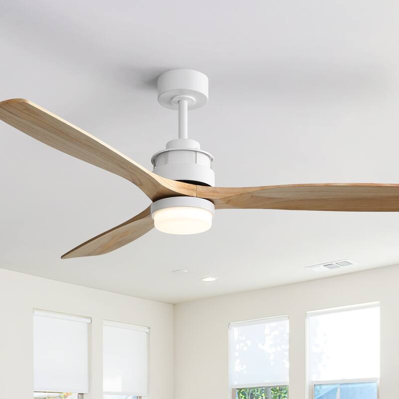 Sofucor 48/52/60 Inch Solid Wood Ceiling Fan with Light and Remote, Reverse Functions, Integrated Light Optional - 60"With lights - White and Solid wood Blades(Non-Smart)