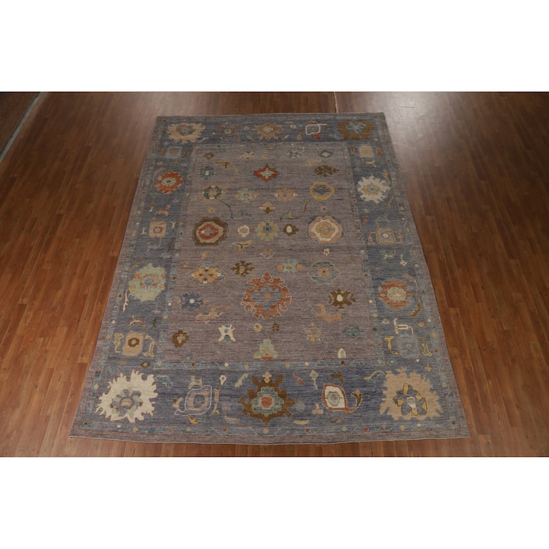 Hand Knotted Oriental 100% Wool Carpet Transitional All-Over Greys & Charcoal Oushak Area Rug - 11' 10'' X 8' 10''