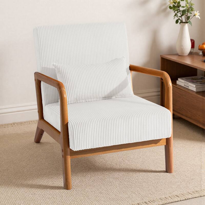 25" W Mid Century Upholstered Wood Accent Chair with Pillow