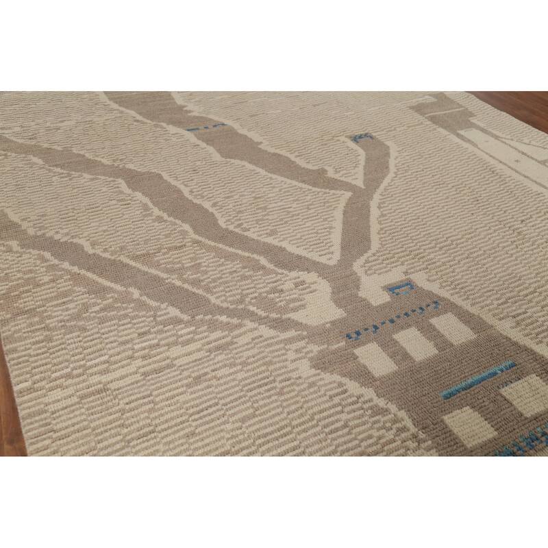 Beige Modern / Moroccan Area Rug Handmade Wool Carpet - 9'0"x 13'0"
