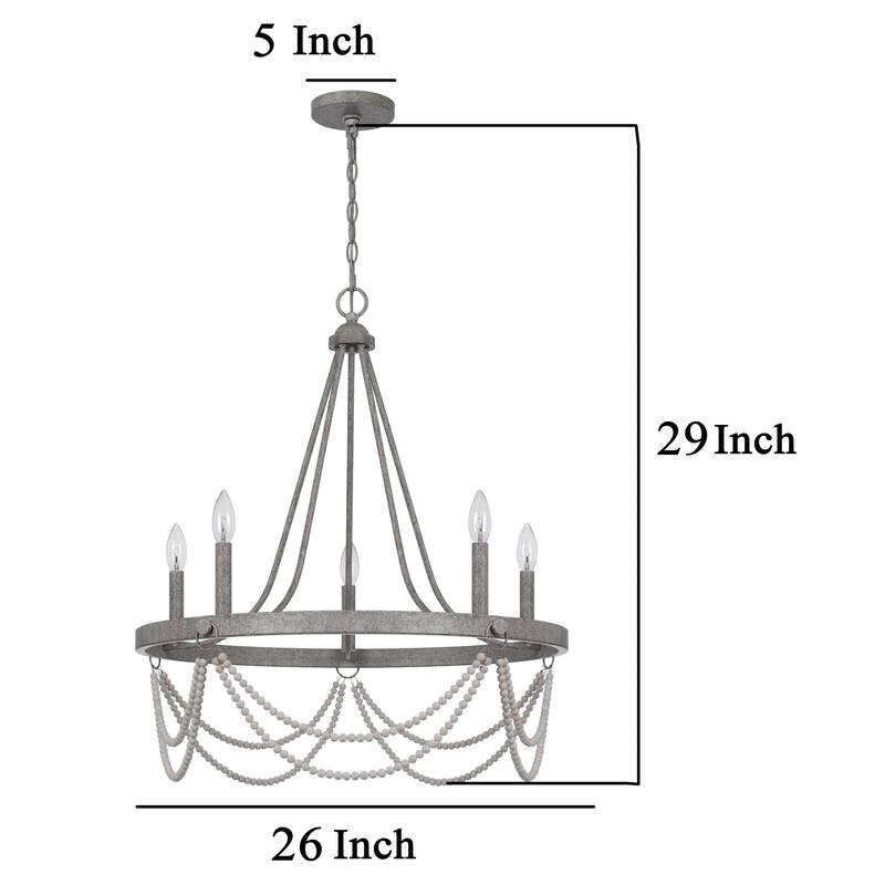 Lony 26 Inch Chandelier with White Beaded Candelabra Design, Metal