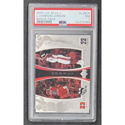 Michael Jordan LeBron 2005 Upper Deck Bonus Pack Basketball Card #LJMJ5 Graded PSA 7 - 8' x 11'