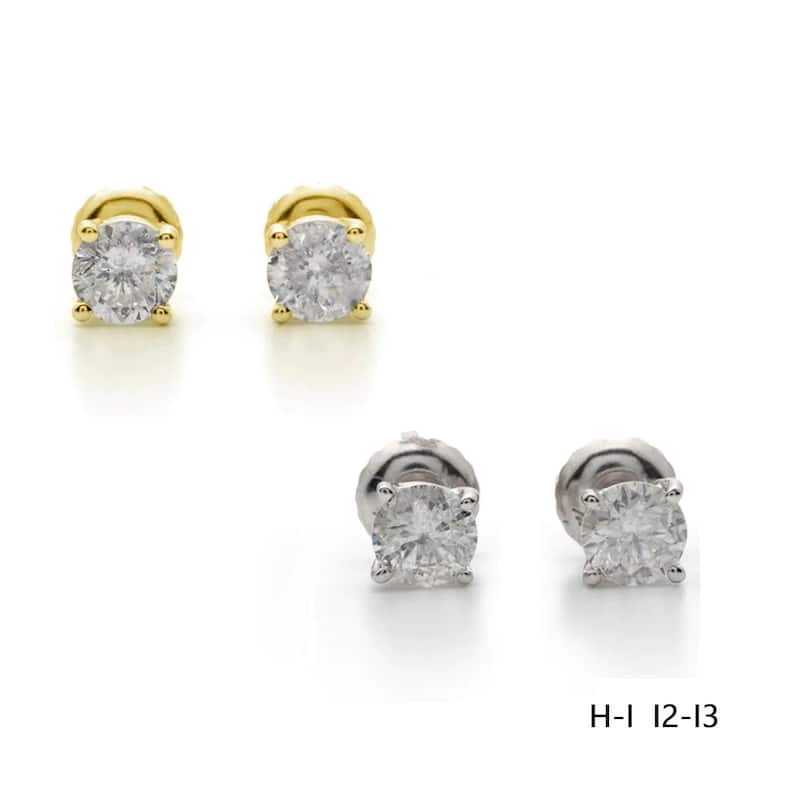 Auriya 18k Gold 1ctw Round Diamond Stud Earrings Clarity-enhanced (E-F, G-H, H-I or J-K, VS1-VS2, SI1-SI2 I1-I2 or I2-I3) - H-I, I2-I3 - White