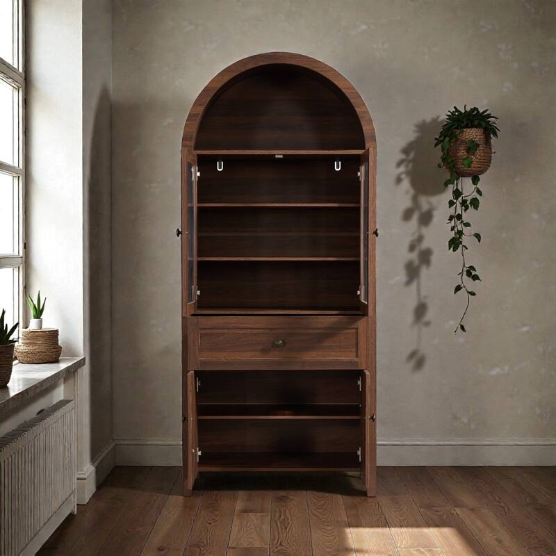 Vintage Dome Cabinet with Arched Design, Large Storage Display Cabinet with Adjustable Shelves for Living Room