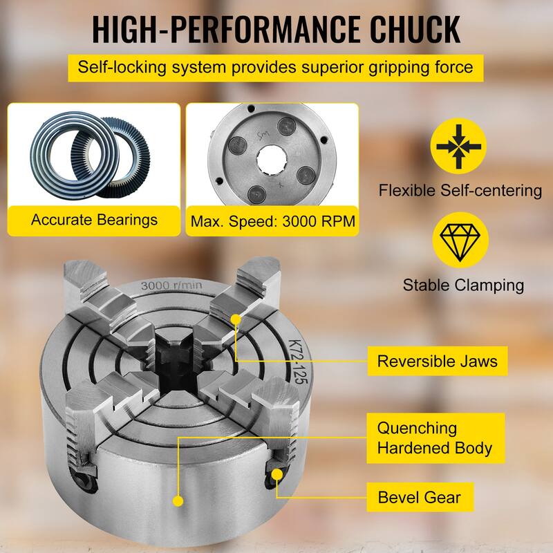 K72-125 Lathe Chuck 5 Inch 4-Jaw,Lathe Chuck Independent Reversible Jaw,Metal Lathe Chuck Turning Machine Accessories - 5 Inch