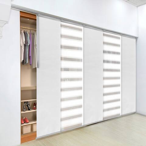 InStyleDesign 5-Panel Single Rail Panel Track Extendable 58"-110"W x 94"H, Panel width 23.5", Pier White, Crossover White