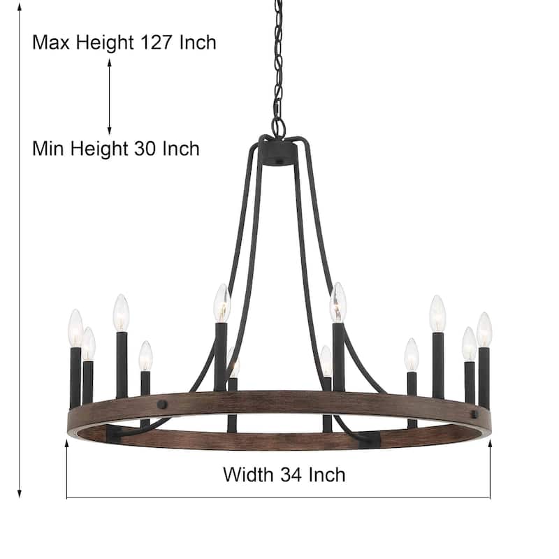Acroma 12-light Farmhouse Modern Wagon Wheel Chandelier Candle Dining Room Lighting - 34''