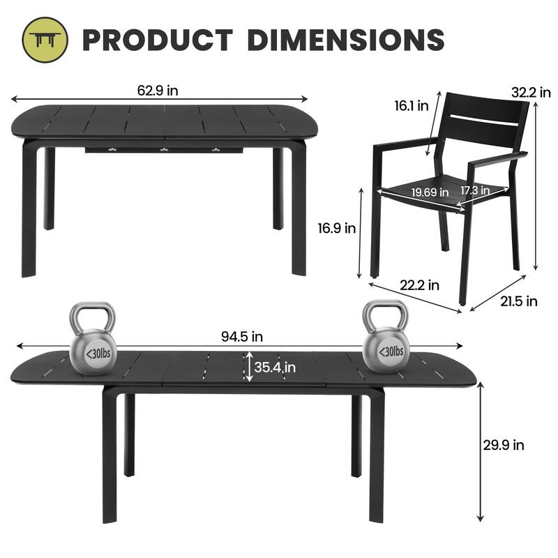 9-Piece Outdoor Patio Dining Set Extendable Rectangular Aluminum Dining Table with Chairs
