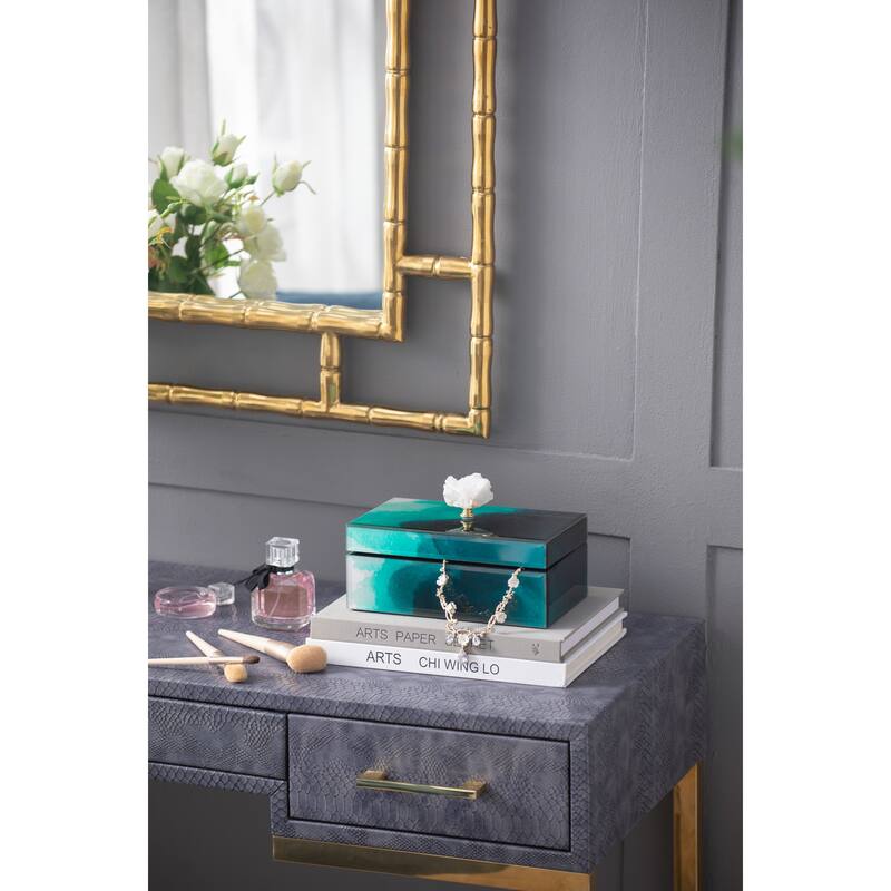 8.5" x 5" x 5" Bethany Aqua Jewelry Box, Stackable Decorative Storage Boxes With Lids