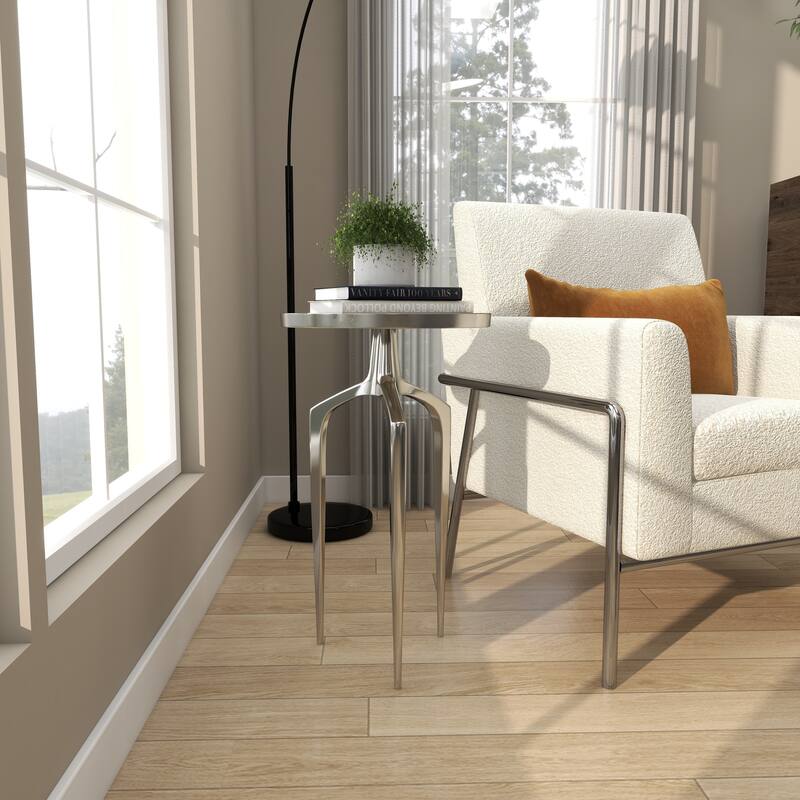 Aluminum Metal Tray Inspired Top Accent Table with 3 Tripod Legs - Gold, Silver or Black - Roche River Decor
