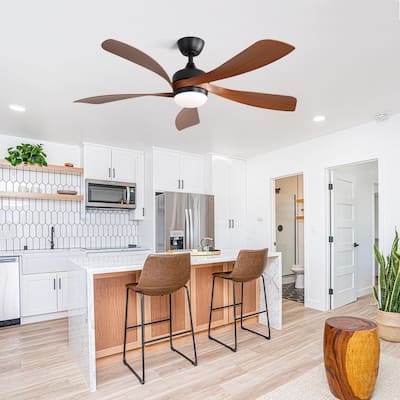 52" Modern Ceiling Fan With 3 Color Dimmable, 5 ABS Blades Remote Control - Black
