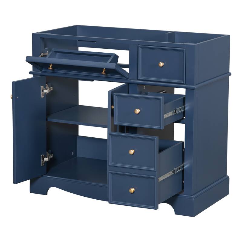 Modern White Bathroom Vanity with 3 Drawers, Soft-Close Hinges, Large Storage, Gold Knobs, and MDF Frame