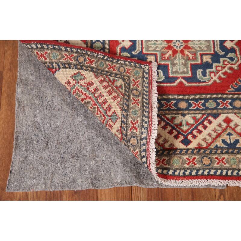 Geometric Red Kazak Runner Rug Handmade Oriental Wool Carpet - 2'9" x 10'8"