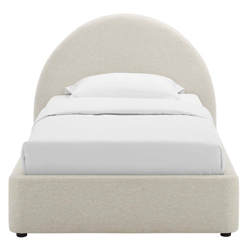 Palmetto Modern Round Headboard Ivory Fabric Upholstered Twin Size Platform Bed