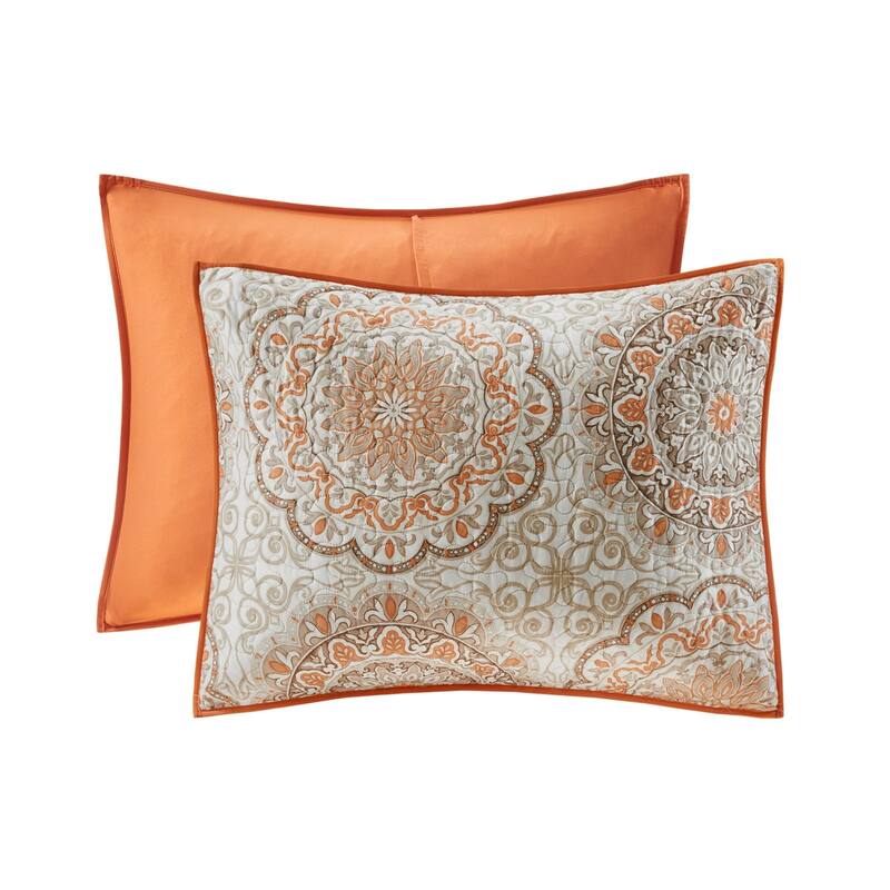 6 Piece Reversible Quilt Set with Throw Pillows Orange King/Cal King