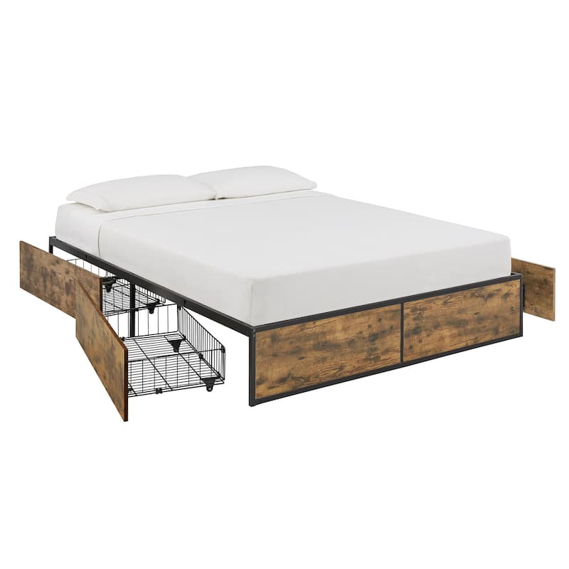 Youngstown Wood Finish Panel Black Metal Platform Bed with Storage Drawers by iNSPIRE Q Modern