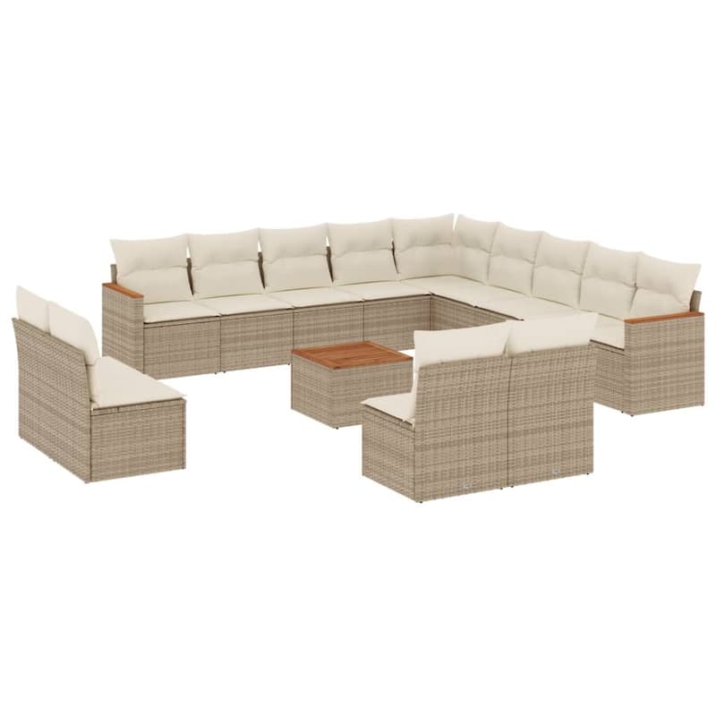 vidaXL Patio Sofa Set with Cushions Outdoor Conversation Furniture Poly Rattan - 24.4 x 24.4 x 27.2 in