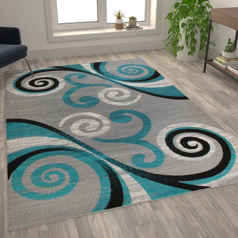 Modern Distressed Swirl Abstract Style Indoor Area Rug