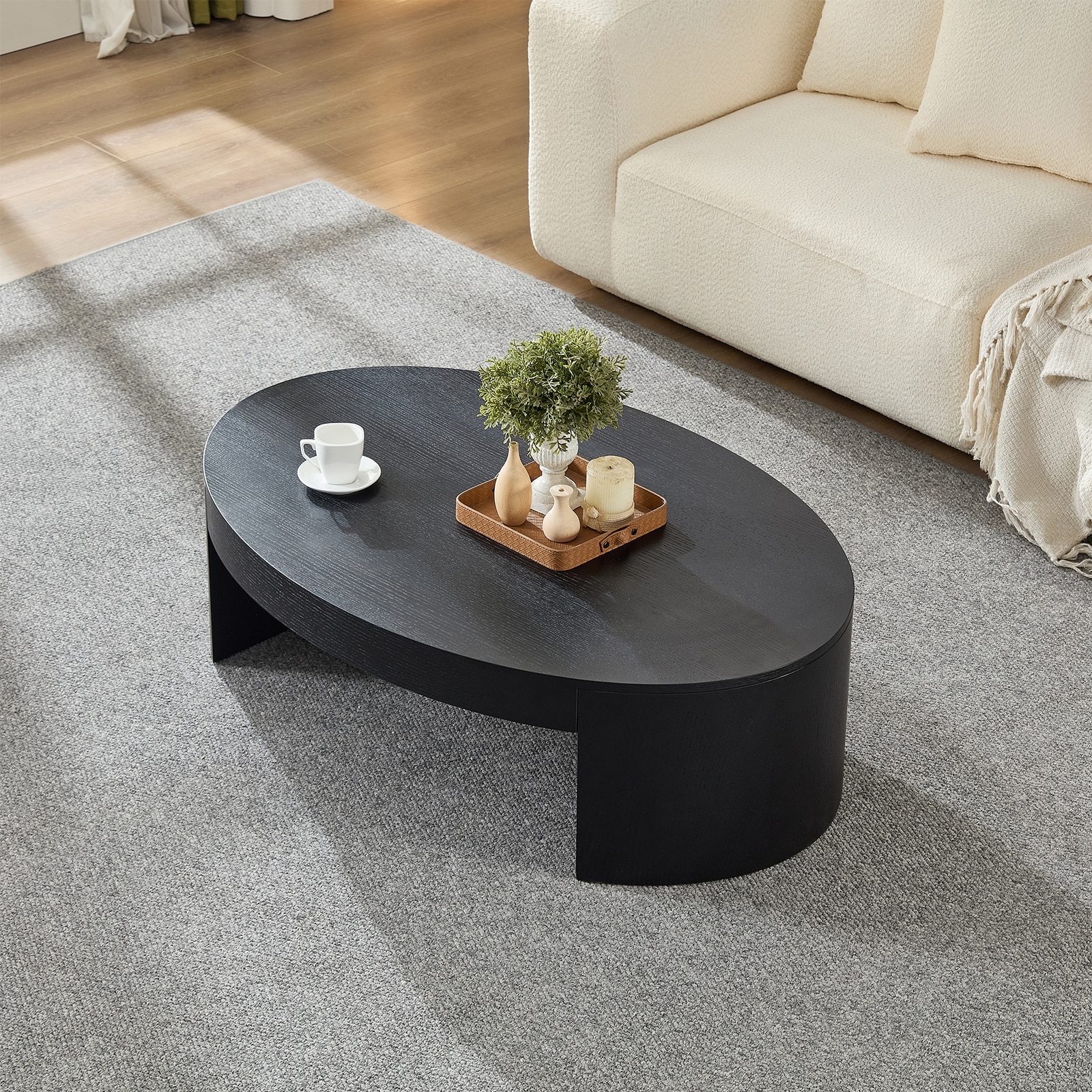 Oval Coffee Table Simple Center Table for Living Room, Black Side Table Sofa Table Accent Table Tea Table