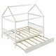 preview thumbnail 13 of 11, White Full Size Wood House Bed with Trundle, Roof and Fence for Kids, Boys and Girls