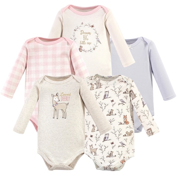 slide 1 of 1, Hudson Baby Infant Girl Cotton Long-Sleeve Bodysuits 5pk, Enchanted Forest 0-3 Months - Enchanted Forest