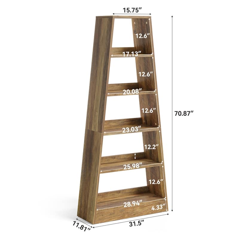 6-Tier Bookshelf, 70.87-Inch Ladder Bookcase, Tall Standing Wooden Display Shelf
