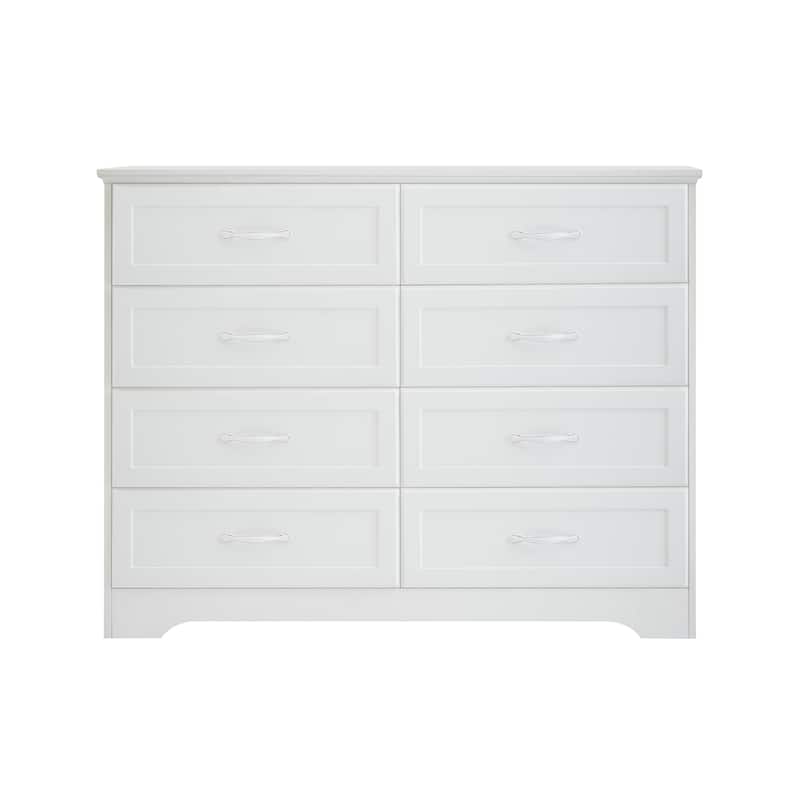 Modern Drawer Dresser Clothes Organizer with 8 Drawers Metal Handles Anti-tipping Device, for Living Room Bedroom Hallway, White