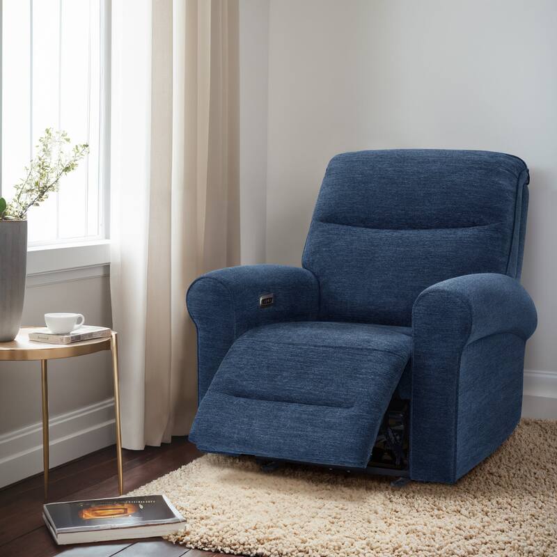 MCombo Power Wall Hugger Recliner Chair for Small Space RV , USB & USB-C Charging Ports, Modern Roll Arm Recliner, Fabric PR630 - Navy Blue