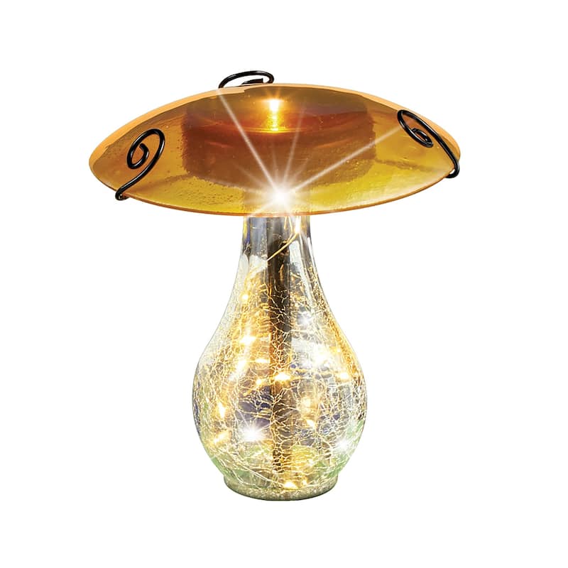LED Lighted Glass Mushroom Solar Powered Garden Stake - 6.5 x 11.75 x 6.5