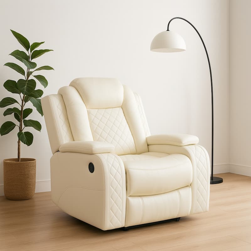 Modern Breathing Leather Recliner Chair with Ambient Lighting and USB-Powered LED - White