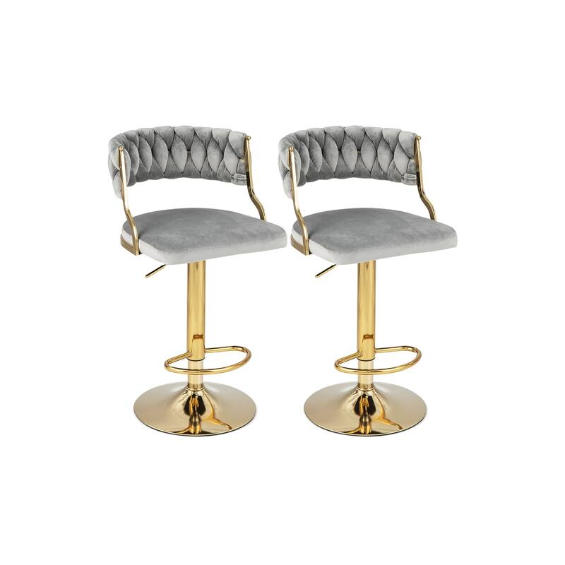 Swivel Barstool with Woven Back Set of 2 for Kitchen Island Cafe - Grey